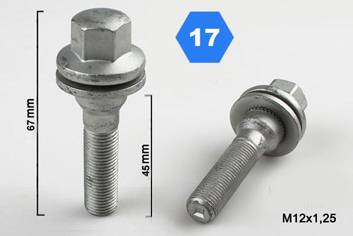 M12x1,25 Wielbout Peugeot/Citroen, Platte kop, Draadlengte 45mm, SW 17